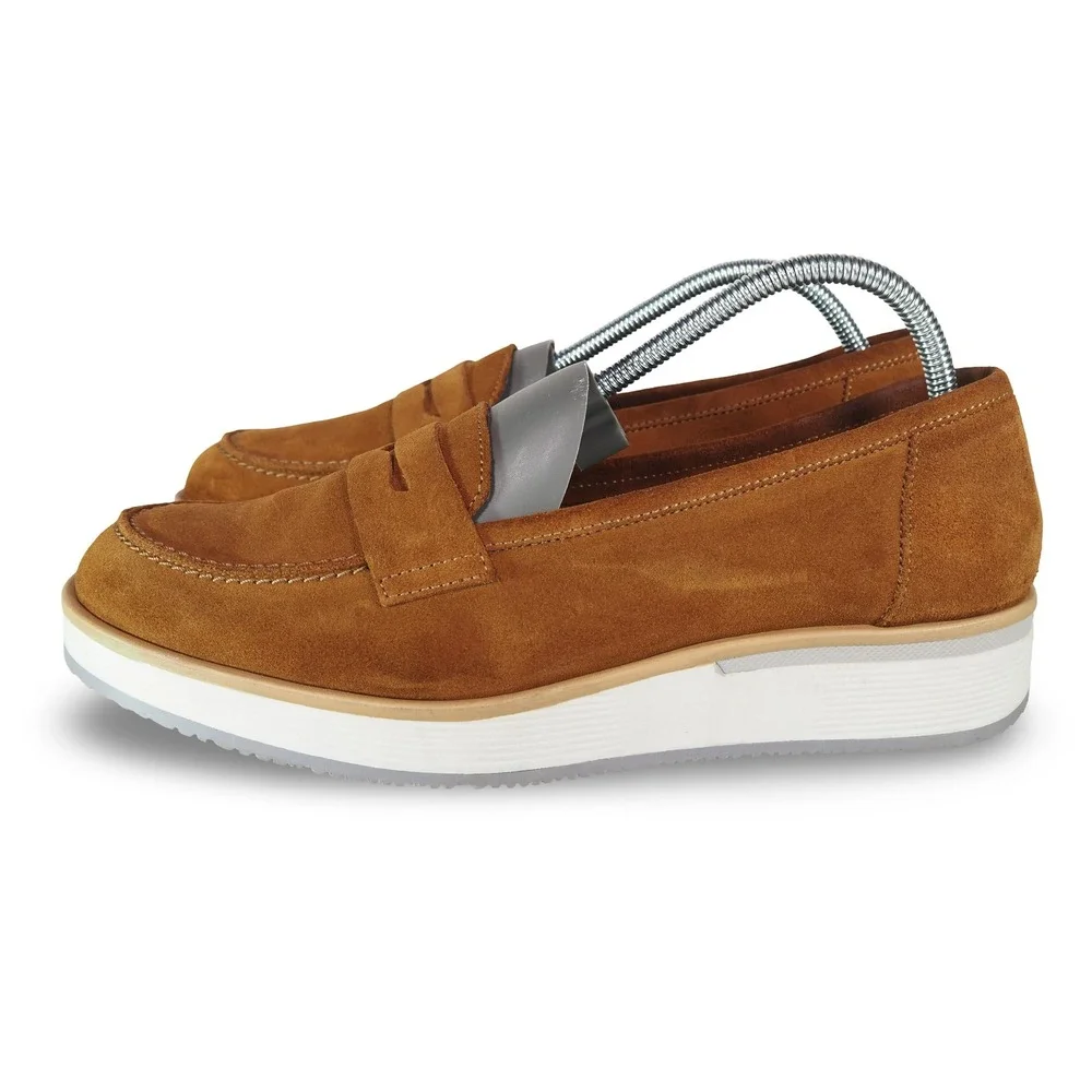 Annabella Femme Penny Loafers Women 8.5 Brown Suede Leather‎ Platform Shoes